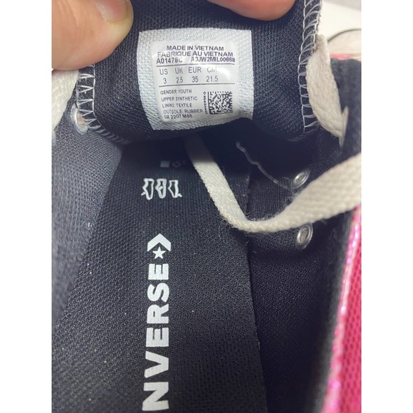 Converse All-star size 3 Barbie Pink Sparkle Youth A01478C Glitter Sneaker Shoe - Picture 7 of 7